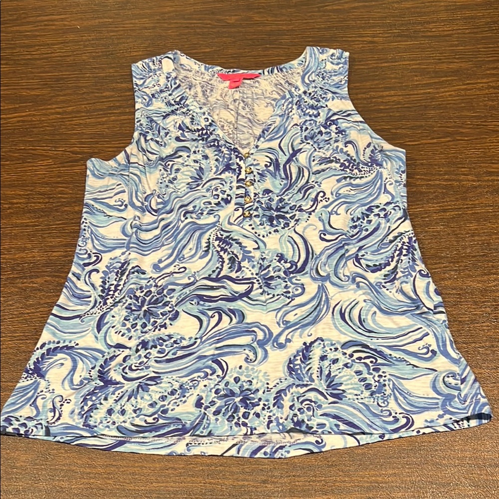 Lilly Pulitzer Blue and White A-Line Blouse